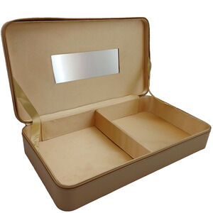 Vintage Estee Lauder Gold Makeup / Jewelry Case With Zipper & Mirror